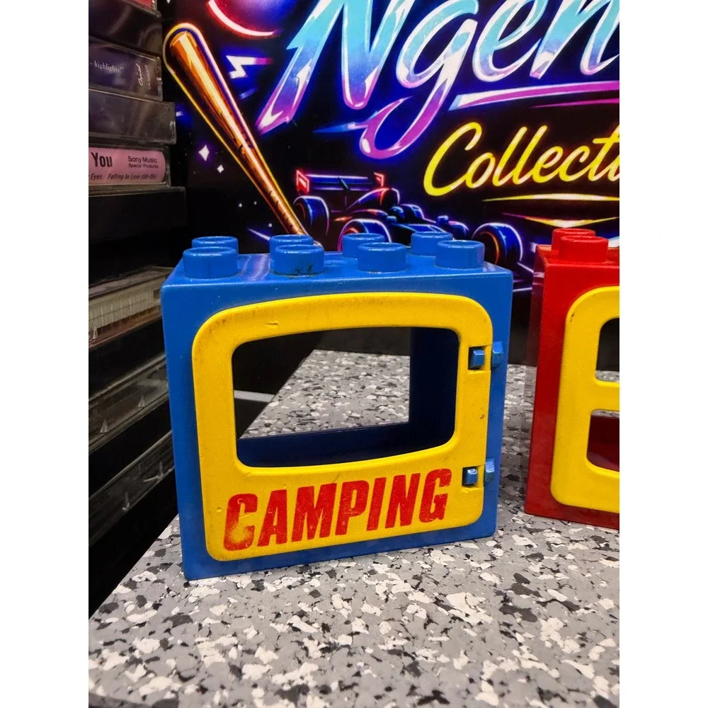 Vintage LEGO Duplo Camping House Lot 3 Pieces Red Blue Yellow Window Door Blocks